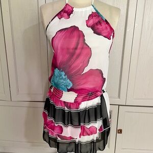 Misope backless Mini Dress with large flower print. Size S